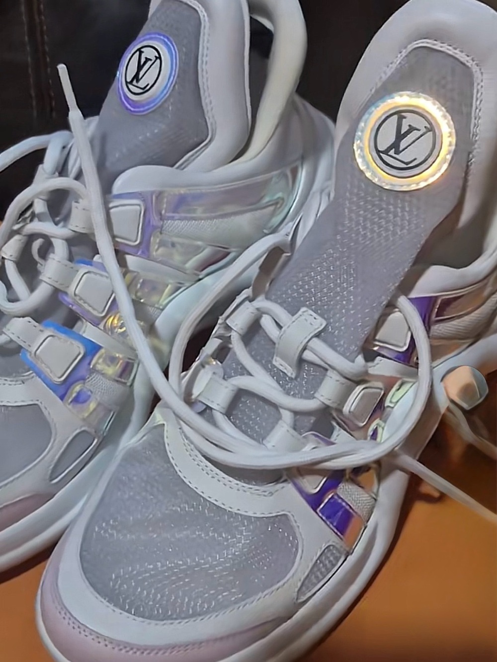 Louis Vuitton White Sneakers with Iridescent Accents